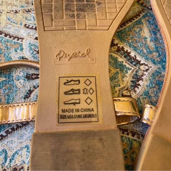 Qupid rose gold metallic elastic ankle flat sandal leather foot bed 8.5 - Picture 7 of 8